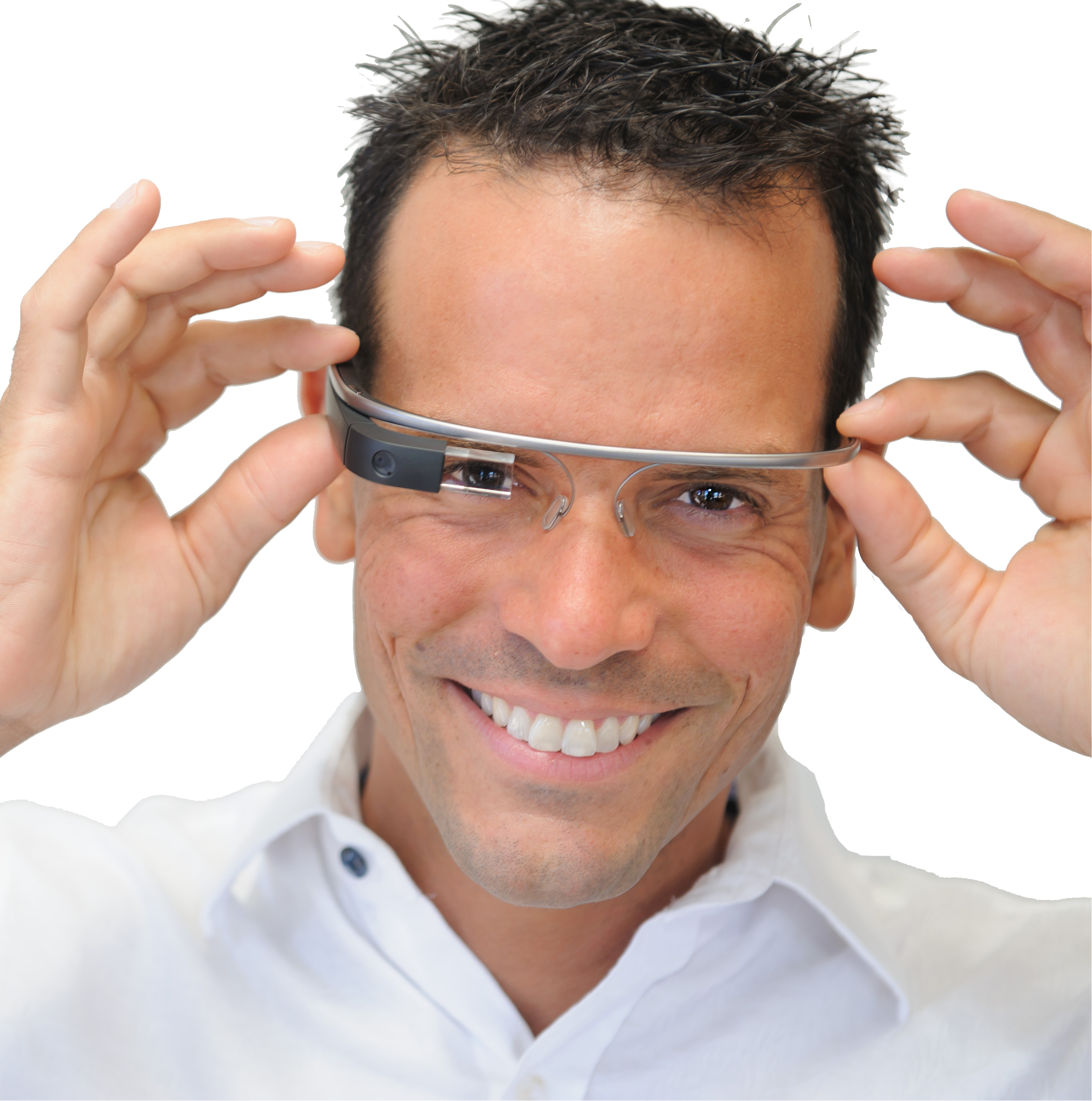 Ned Sahin trying on Google Glass